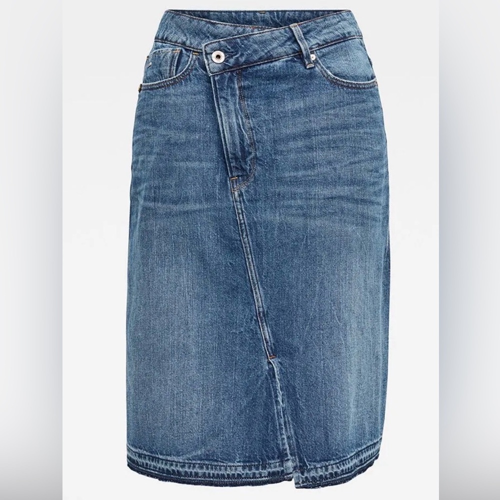 G-Star Raw Joci Ripped Edge Denim Midi Skirt Size 27